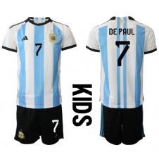 Argentina Rodrigo de Paul #7 Hemmaställ Barn VM 2022 Korta ärmar (+ Korta byxor)